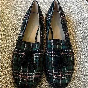 Ann Taylor Plaid Tassel Loafers Preppy - Green and Black Size 9